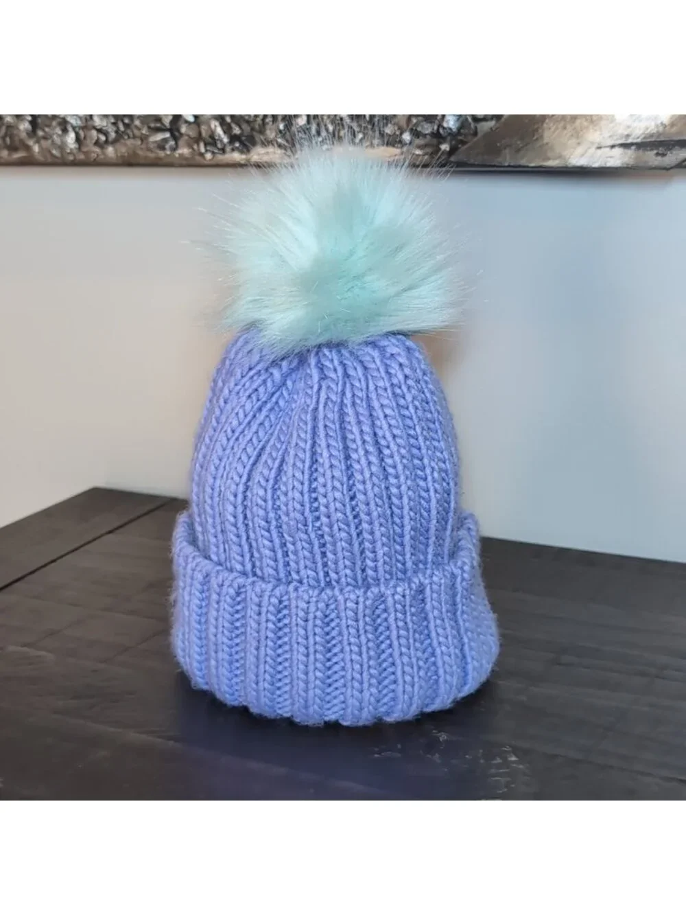 Mountain Warehouse Purple Knit Beanie Mint Faux Fur Pom Pom Winter Hat